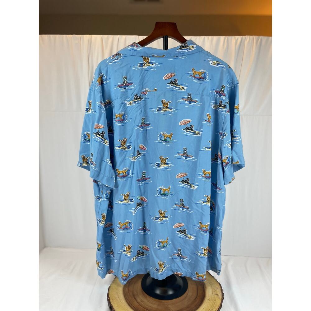 Crown & Ivy Surfing Dogs Graphic Rayon Button Down Shirt Blue XXL Novelty Camp - Picture 2 of 7